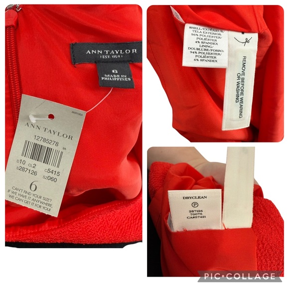 ANN TAYLOR Red Crepe Flouncy Lined 3/4 Ruffle Bell Fluted Sleeve Dress Sz 6 NWT - Picture 13 of 13